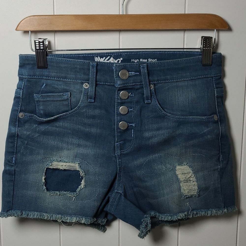 Mossimo Denim Shorts Size 0 25 Waist Blue High Rise Distressed Frayed Raw Hem